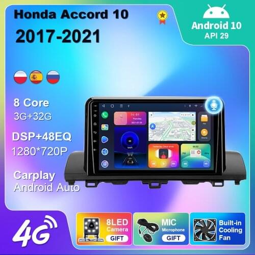 2 Din For Honda Accord 10 2017-2021 Android 10 Car Radio GPS Navigation 4G WIFI Android Auto DSP Carplay DVD Multimedia Player