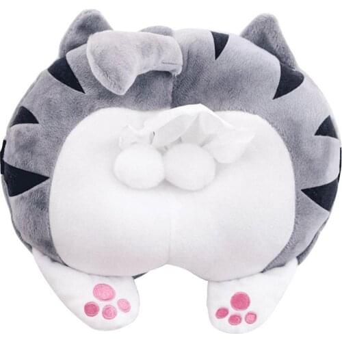 Car Tissue Box Cartoon Creative Car Armrest Box Paper Box Plush Cat Butt Tissue Box Portable Hand Paper Box