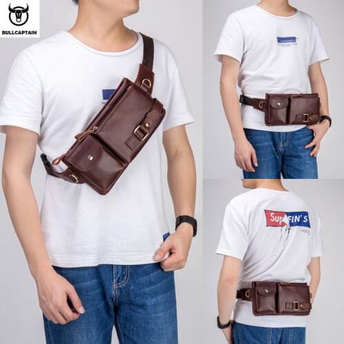 Brand Authorized Real Cow Leather Belt Waist Bag Key Wallet Case Phone Money Pouch Male Functional Travel Shoulder Chest Bag
