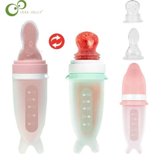 30ML Safety Infant Baby Silicone Feeding With Spoon Feeder & Fruit food Nipple Bits Feeder Pacifiers Food Rice Cereal Bottle GYH