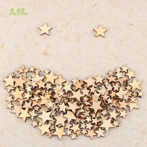 Chainho,100pcs/Bag,Mixed Sizes,Wooden Shining Stars Wood Color Patches Series, Sticker For DIY Hand Made Decorative Accessories