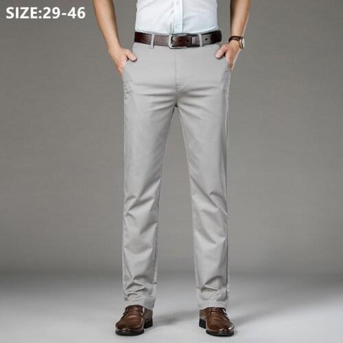 Business Plus Size Men Suit Pants Straight Stretched Summer Thin Formal Office Black Khaki Blue Gray Trousers Slim Fit Clothing