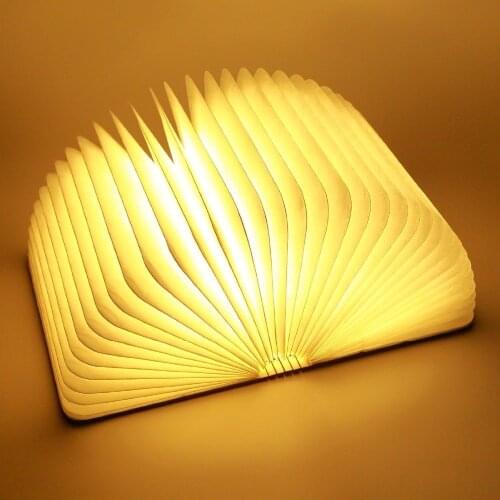 Wooden Folding Book LED Light USB Rechargeable Nightlight Home Decorate Magnetic Warm White Light