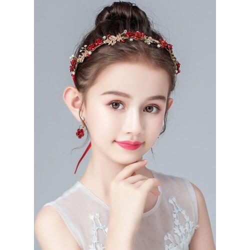 Childrens princess hair accessories earrings set girls hair lead the flower Hanfu headdress birthday dance performance