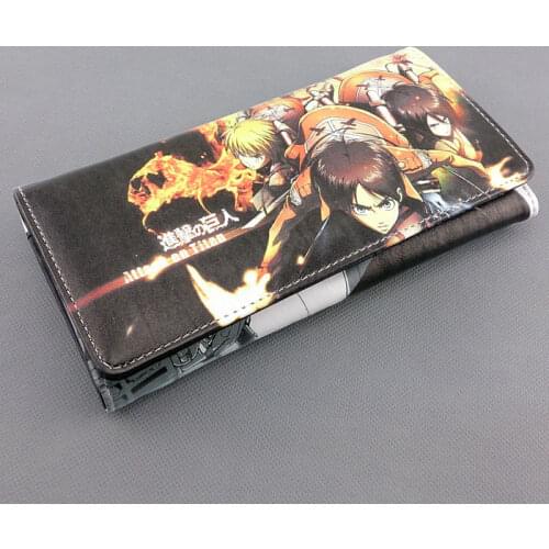 Long style PU wallet with colorful printing of Anime Attack on titan Eren/Mikasa