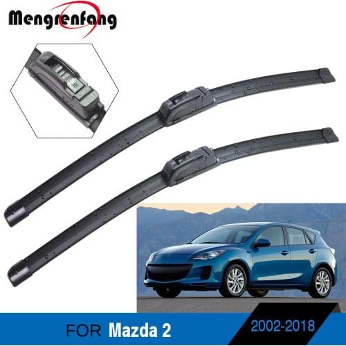 For Mazda 2 Car Front Windscreen Wiper Blades Frameless Soft Rubber Wiper J Hook Arms 2002-2018