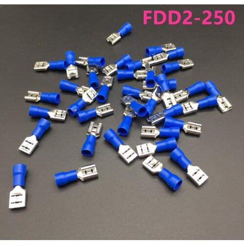 FDD2-250 100PCS/Pack BLUE Male Insulated Electrical Crimp Terminal for 1.5-2.5mm2 Connectors Cable Wire Connector
