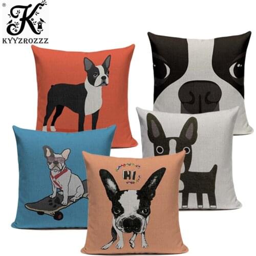 Hot Linen boston terrier French Bulldog Gifts Luxury Cushion Pillow Case 45Cmx45Cm Square Office Chair Handmade Cushion Case