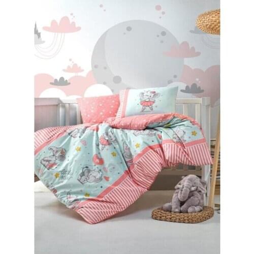 Cotton Box Baby Duvet Cover Set Pink Elephant print baby sheet set cotton washable easy to iron