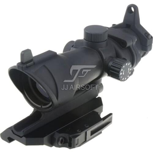 JJ Airsoft ACOG Style 4x32 Scope Red/Green Reticle/Full Line Illumination,AC12033 Bobro Style Quick Release/QD Mount(Black/Tan)