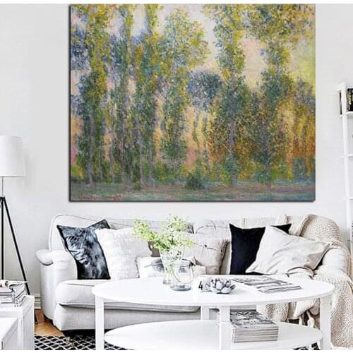 Claude Monet Poplars in Giverny Landscape Oil Painting Print Wall Canvas Art Poster Impressionist Wall Picture for Living Room
