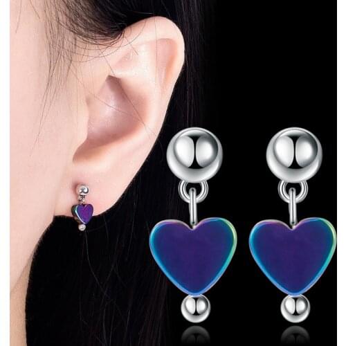 KOFSAC Women 925 Sterling Silver Stud Earrings Trendy Romantic Blue Colorful Heart Earring Lady Valentines Day Accessories New