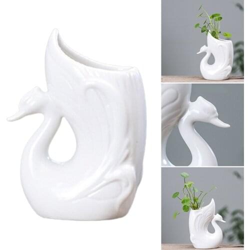 Creative Planter Decorative Ceramics Goose Swan Shaped Flower Pot Hydroponic Plants Pot Pen Holder For Office Desk Vase
