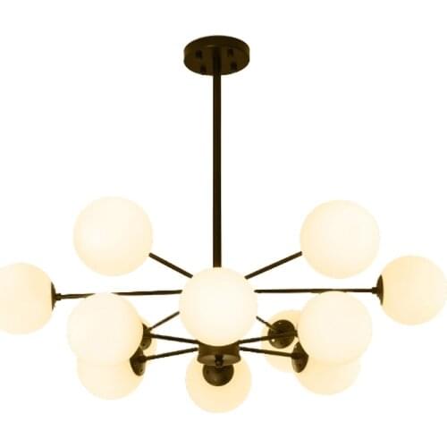E27 Industrial Style Glass Ball Chandelier Light Lighting 12 Lights Hotel Lobby Restaurant Nordic Retro Metal Hanging Lamp PL661