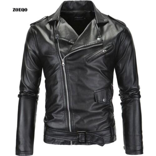 ZOEQO New Casual Slim Mens Spring Autumn Leather Jacket Fashion Men Zipper Solid Color Male PU Leather Motorcycle Jacket Coats