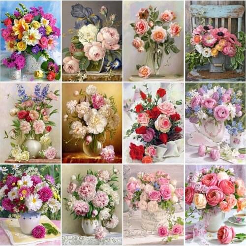 5D DIY Diamond Painting Set Rose Vase Cross Stitch Kit Full Drill Embroidery Mosaic Picture of Rhinestones Home Decoration Gift