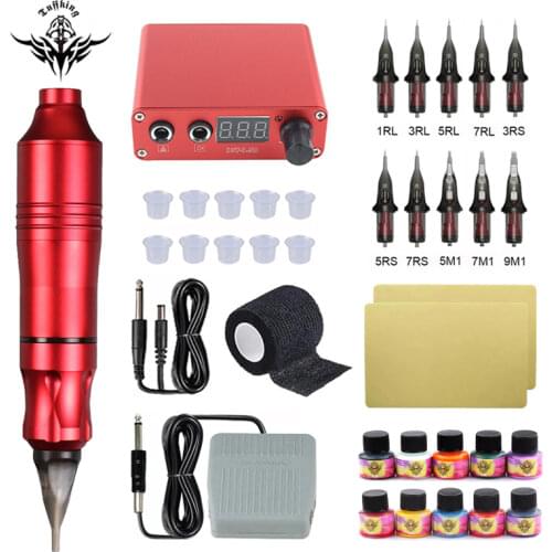 Tattoo Machine Kit Rotary Pen With Cartridge Needles Tattoo Kits Permanent Makeup Machine Power Supply Body Art Tattoo Supplies