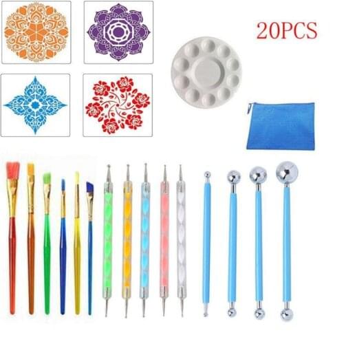 20/25pc Mandala Dotting Tools Set Pen Dotting Tools Mandala Stencil Ball Stylus Paint Tray for Painting Rocks, Coloring, Drawing