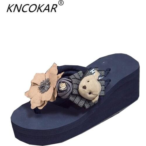 Hand-painted cuddly bear summer new large size flip-flops womens slippers taller, thick, skid-proof beach shoes tidal sandals