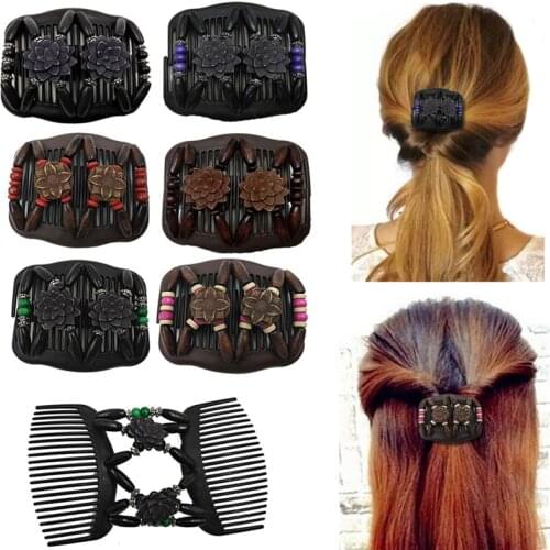 New Vintage Elastic Hairpin Stretch Hair Comb Hot Sales Beaded Hair Magic Comb Clip Beads Pin Ladies Hair Accessories