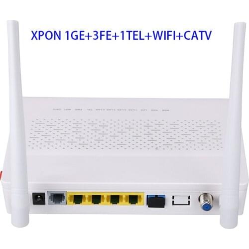 Newly released OEM ONT RF GEPON ONU 1GE+3FE+1TEL+CATV+WIFI 2.4g 5db 2*Antenna 5db English interface. similar as HG8247H5