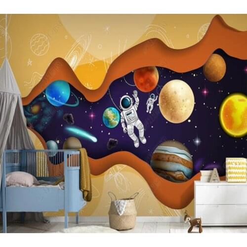 Papel de parede Starry sky planet astronaut aerospace science and technology cartoon wallpaper mural,living room home decor