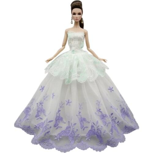 11.5" Doll Clothes White Green Purple Floral Princess Dress For Barbie Clothes Off Shoulder Wedding Gown 1/6 Dolls Accessories