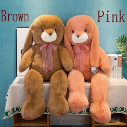 51"Huge Pink Long Ear Rabbit Pillow Giant Brown Bear Plush Toy Stuffed Soft Gift