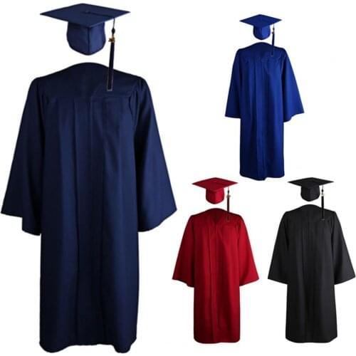 Adult Graduation Gown Solid Color Zipper Closure Unisex Plus size V Neck Pleated Robe Hat Set University Academic Dress