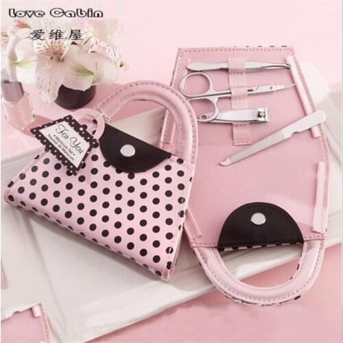 Pink Polka Dot Purse Manicure Set favor bridal shower favors wedding favors and gifts for guest 64pcs=16box/LOT