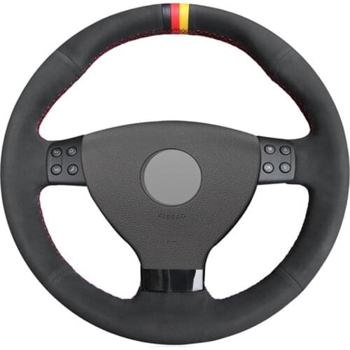 Hand-stitched Black Suede Marker No-slip Car Steering Wheel Cover for Volkswagen VW EOS MK5 2005 2006 2008 2009 2010