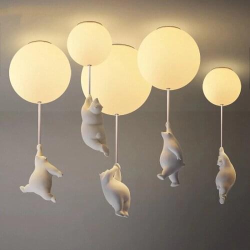 Modern Led Cartoon Bear Pendant Lights For Kids Rooms Bedroom Lamp Childrens Room Decor Led Hanging Light Fixtures
