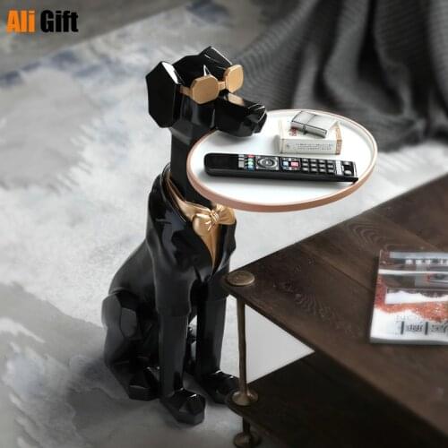 Modern Art Home Decor Crafts Animals Figurine Cute Gentleman Dog With Tray Holder Resin Statue Home Decoration Sculpture Nordic