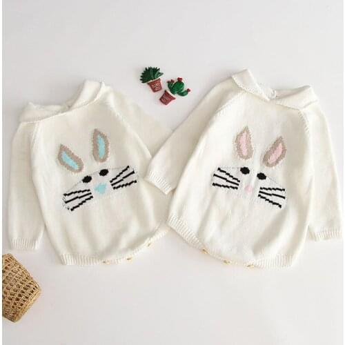 Baby Girls knit Rompers Long Sleeve Cartoons Rabbit Knitted Rompers Triangle Jumpsuit Toddler Kids Autumn Winter Clothing