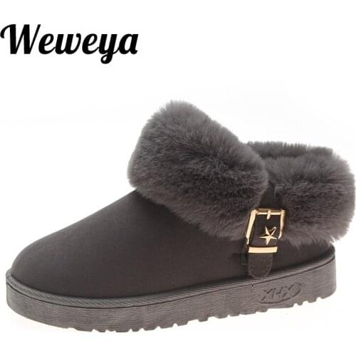 Weweya Metal Star Plus Furry Ankle Boots Women 2019 Winter Snow Boots Women Buckle Knot Keep Warm Black Gray Platform Shoes New