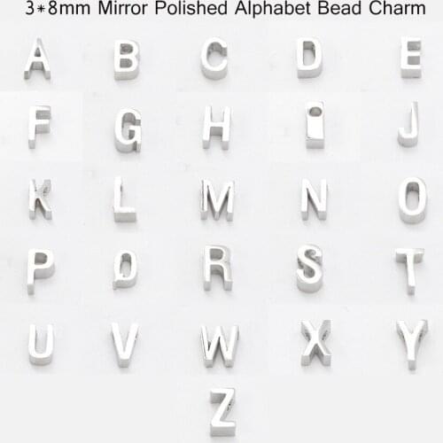 100% Stainless Steel A-Z Alphabet Letter Bead Charm Gold/Rosegold/Silver Color Metal Letter Bead Mirror Polished Wholesale 26pcs