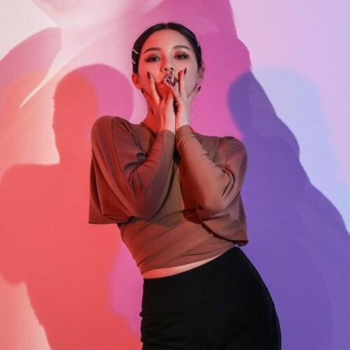 2020 New L1146 Long Sleeve V Neck Sexy Latin Dance Tops Women Shirt Performance Costume Latin Ballroom Dancing Dancewear