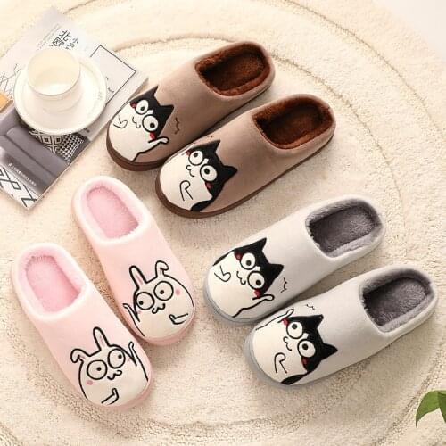 Womens Cartoon Cotton Slippers Funny Bunny Pattern Home Slippers Thick Bottom Warm Plush Shoes Men Women Couple Indoor Slippers