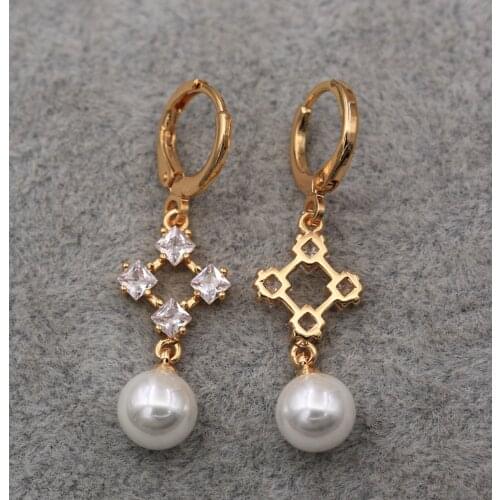Trendy Gold Plated Copper Drop Pearl Earrings White Zirconia For Women Fashion Jewelry Accessories Wedding Anniversary Gift