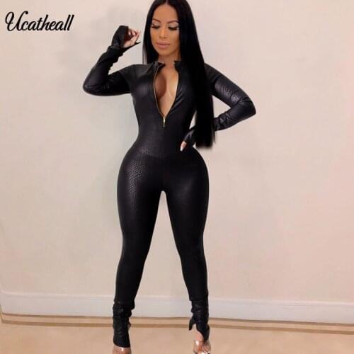 Sexy Solid V-neck Jumpsuit Open Back Autumn Long Sleeve Slim Women High Waist Streetwear Club Bodycon Female Rompers