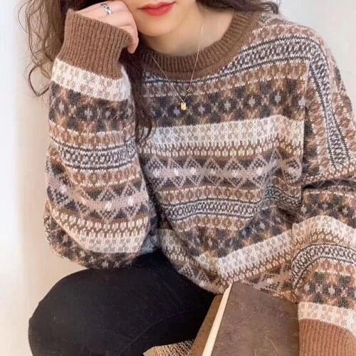 Winter Lazy Wind Plus Size Sweater Tide 2021 New Hong Kong Style Retro Sweater Schoolgirl Korean Loose