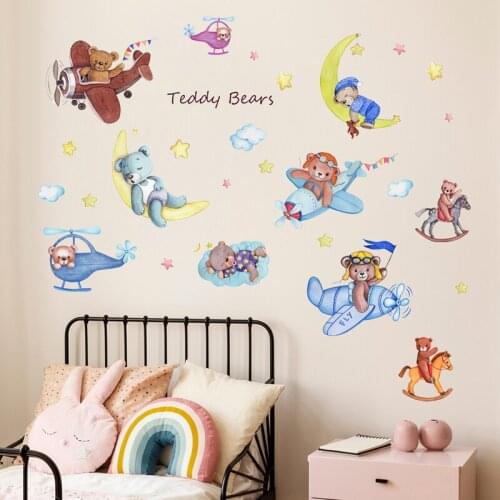 Zollor Cartoon Animal Bear Airplane Wall Sticker Childrens room Kindergarten Classroom Creative Decorative Wall Stickers