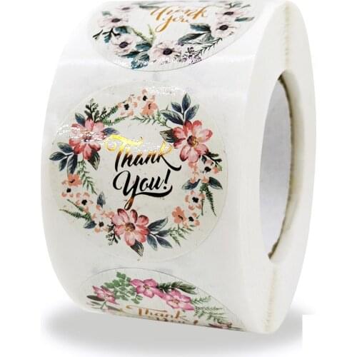 Flower Thank You Stickers 500pcs 1.5in Round Label for Business Packaging Gift Wrapping Envelopes Seal Wedding Baby Shower Party