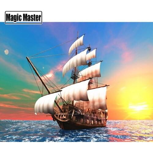 5d DIY Full Drilling Diamond Painting Sailboat Landscape Sea Sailboat Diamond Embroidery Full Round Handmade Gift