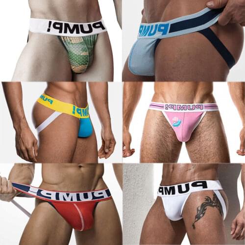 6PCS New Arrival Cotton Soft Gay Men Sexy Underwear Thong Men Jockstrap Print Mens lingerie Mens Thongs And G strings Gift