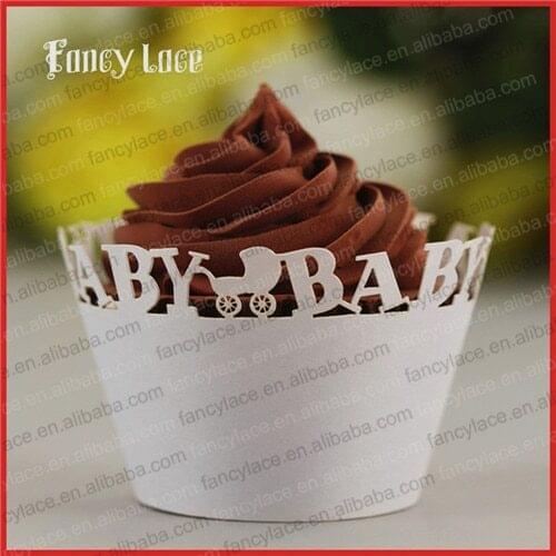 60PCS Birthday Party Decorations Baby Carriage Laser Cut Cupcake Wrappers, Baby Shower Christening Party Paper Cake Decoration
