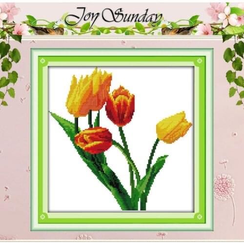 Free Ship Handmade 11CT 14CT Tulip Flower Painting Counted Cross Stitch Chinese Cross Stitch Sets Embroidery Kits Needlework