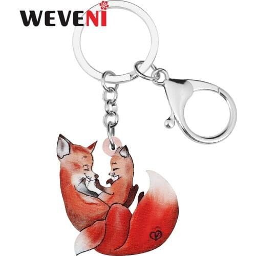 WEVENI Mothers Day Acrylic Sweet Red Wild Baby Fox Keychains Ring Fashion Key Chain Charms Unique Gifts Jewelry For Women Girls