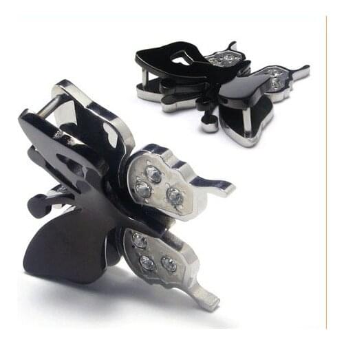 Stainless steel Black crystal butterfly pendant necklaces chain