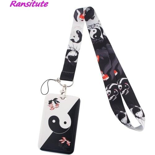 Ransitute R1544 Koi Yin And Yang Lanyard Card ID Holder Car KeyChain ID Card Pass Gym Phone Badge Kids Key Ring Holder Jewelry